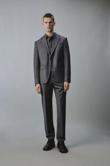 REGULAR FIT PINSTRIPE SUIT BLAZER - Grey by Zara
