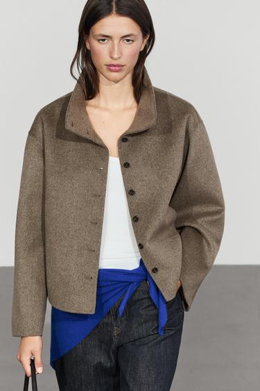 Wool blend high collar coat — Dark brown 2
