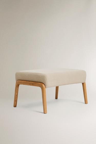 ASH WOOD AND LINEN FOOTREST STOOL - Light beige by Zara - Image 1