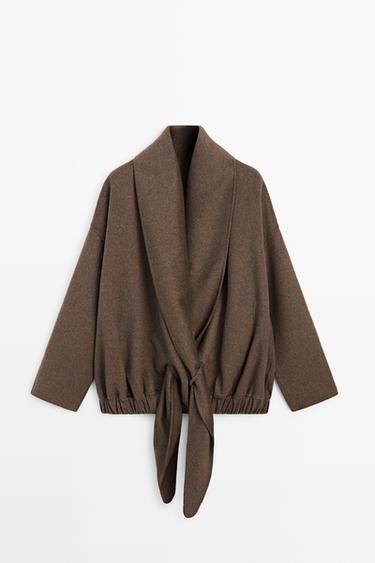 Zara Wrap-style melange wool blend jacket - Black gold - Image 0