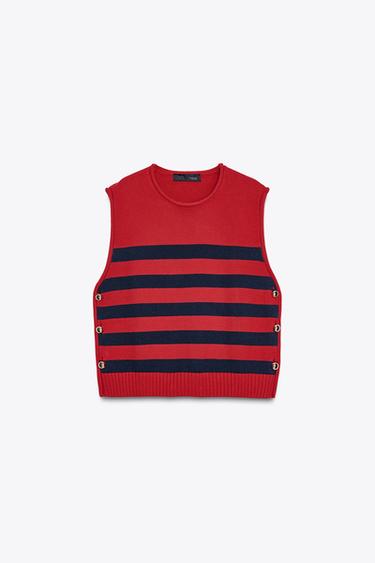 KNIT JUMPER WAISTCOAT WITH SIDE BUTTONS - striped by Zara