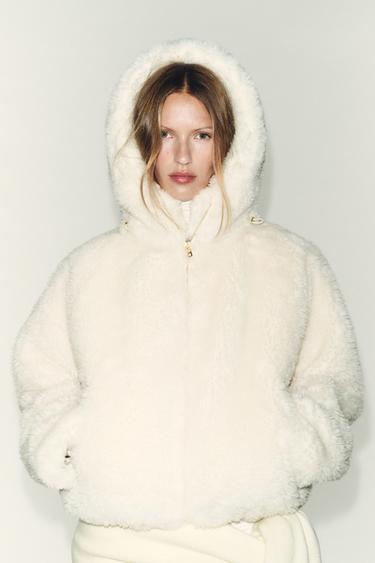HOODED FAUX SHEARLING ANORAK WITH THERMAL INSULATION - Ecru by Zara