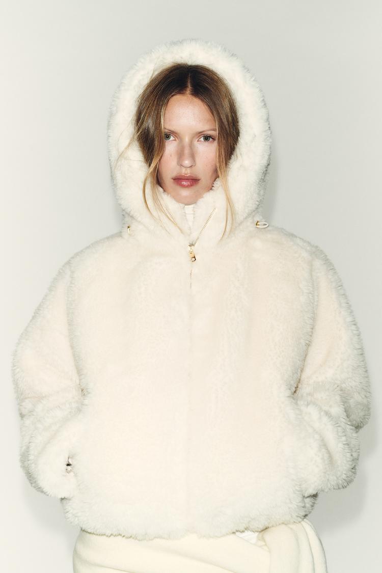 SHEARLING HOODED BOMBER JACKET WITH THERMAL INSULATION
