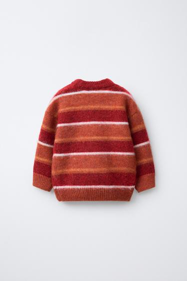 STRIPED EMBROIDERED KNIT JUMPER - Intense red by Zara - Image 1