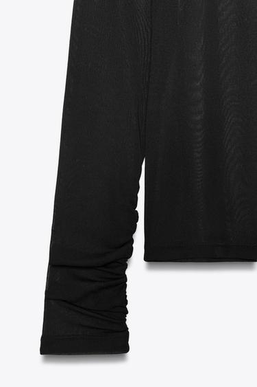SEMI-SHEER GATHERED T-SHIRT - Black by Zara - Image 6