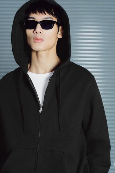 Zara ORIGINS 系列厚磅拉鍊連帽運動衫 - 黑色