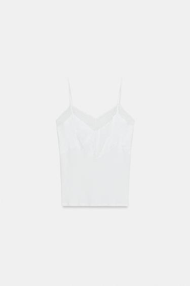LACE TRIM RIBBED TOP - White by Zara - Image 5