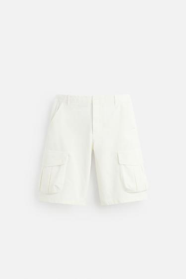 Zara CARGO SHORTS - White
