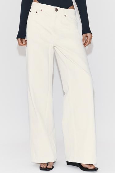 JEANS TRF WIDE LEG TIRO MEDIO - Blanco roto de Zara