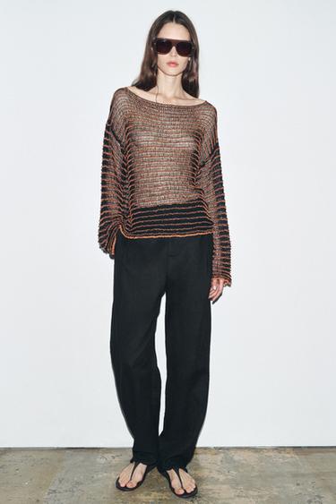 OPEN KNIT SWEATER - BLACK/ORANGE by Zara - Image 3