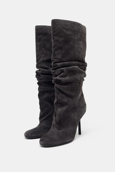 BOTTES EN CUIR FRONCÉES - Gris de Zara - Image 3