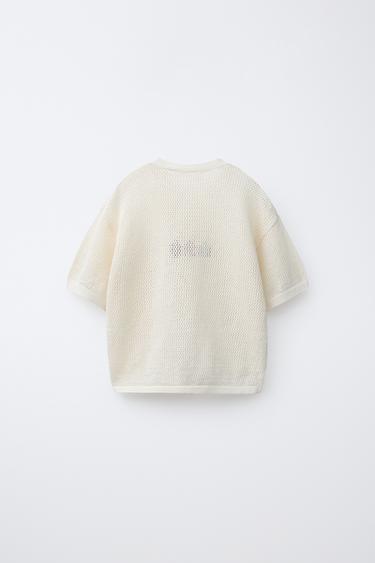 KNIT T-SHIRT WITH EMBROIDERED HOUSES - Ecru by Zara - Image 1