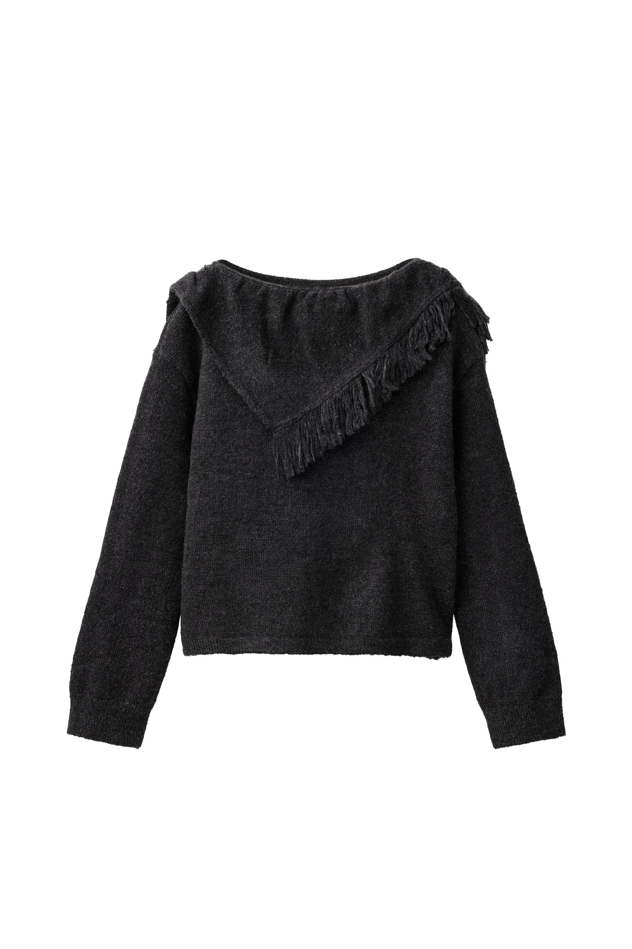 FRINGED BANDANA KNIT SWEATER - Anthracite grey | ZARA United States