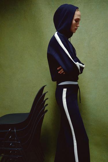 Zara SIDE STRIPE KNIT PANTS - Navy blue - Image 0