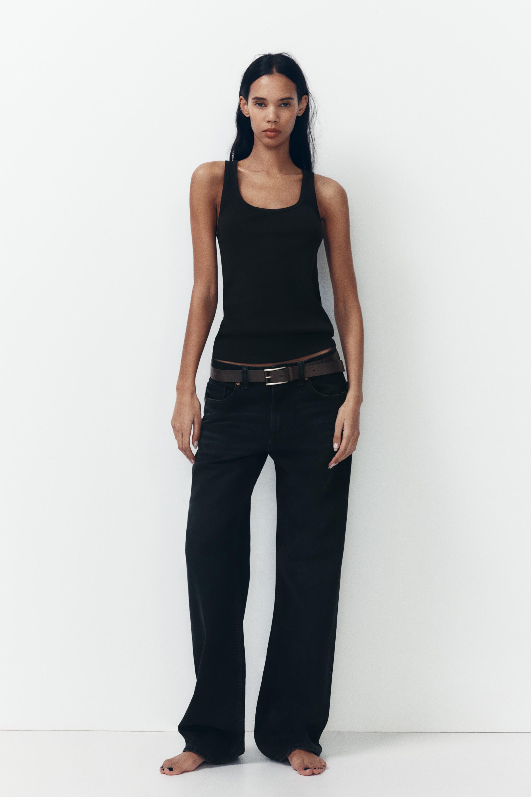 Wide Leg Zara Pantaloni Stampati JEANS TRF WIDE LEG VITA MEDIA FULL LENGTH Nero ZARA Italia Italy