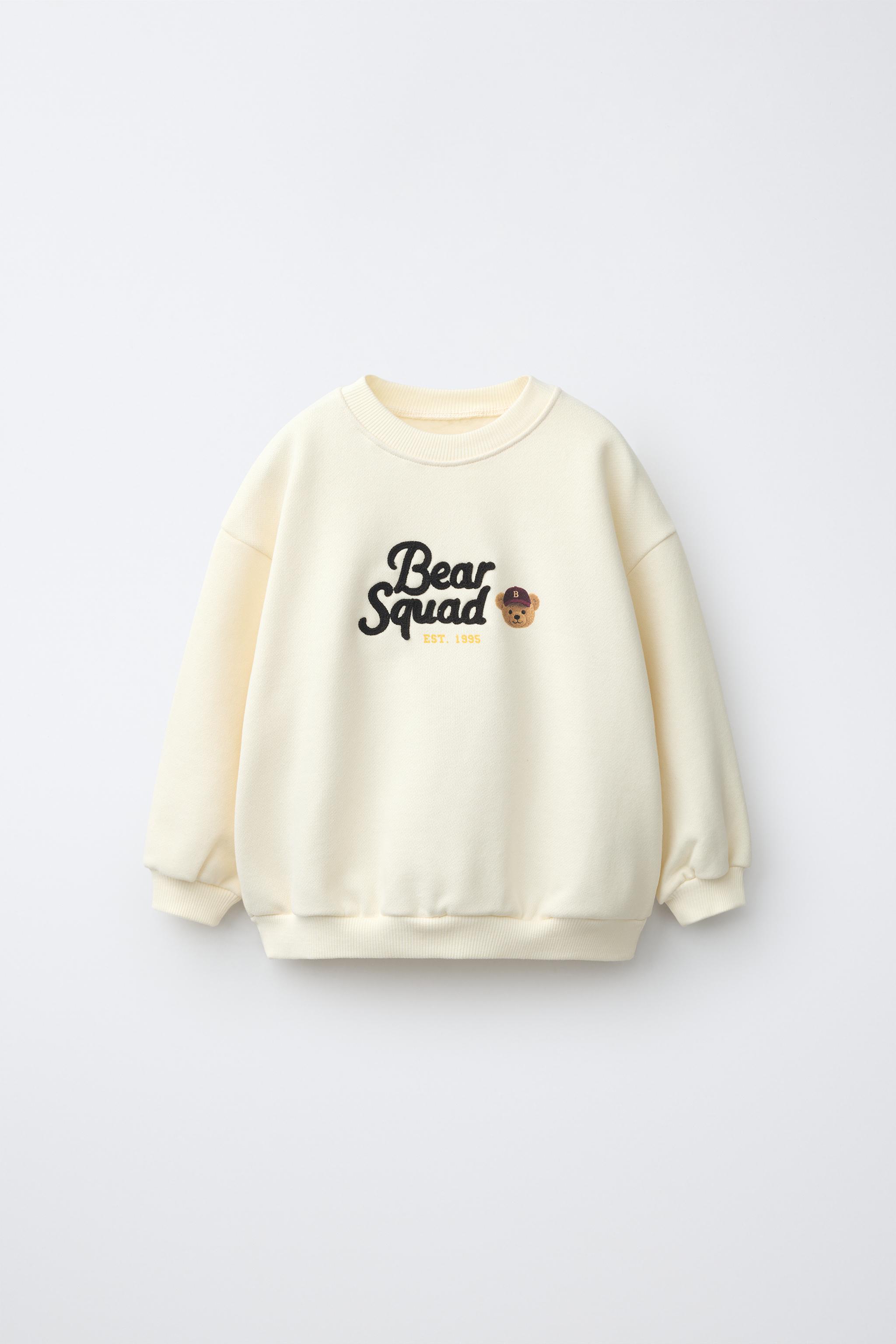 BEAR EMBROIDERED TEXT SWEATSHIRT — Ecru