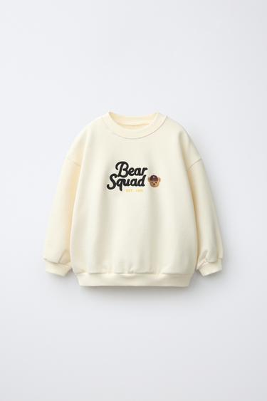 EMBROIDERED BEAR SLOGAN SWEATSHIRT - Ecru by Zara - Image 0