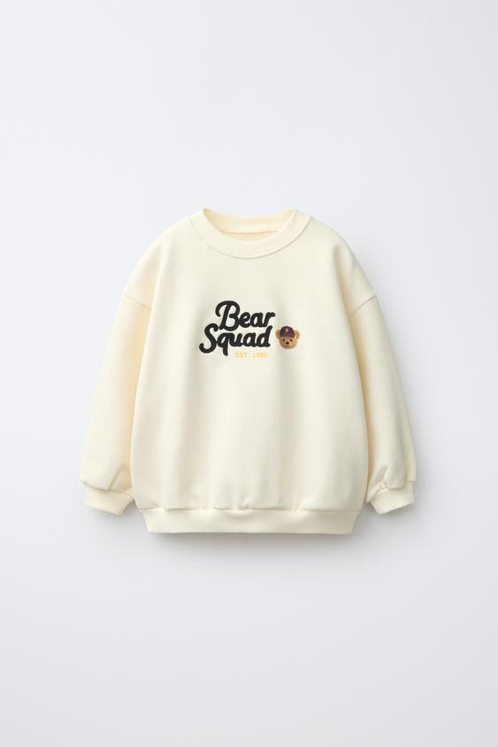سويت شيرت بتطريز نص ودب - خَام الخاص بـ Zara - صورة 0