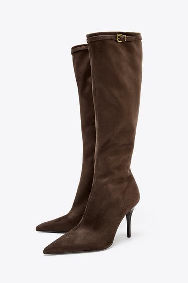 BUCKLED HIGH-HEEL BOOTS - Chocolate Brown by Zara - Image 3