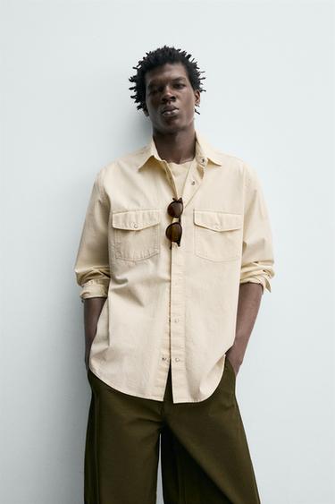 CHEMISE REGULAR FIT EN COTON TEXTURÉ - Écru de Zara - Image 4