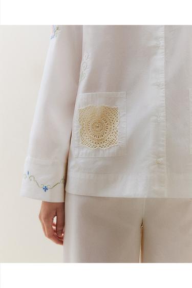 EMBROIDERED CROCHET SHIRT - Oyster-white by Zara - Image 6