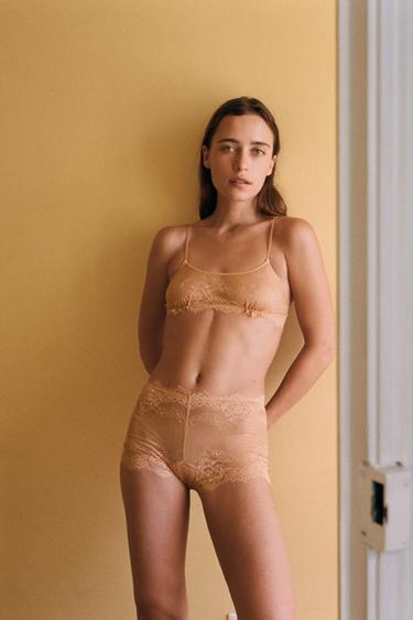 CULOTTE EN DENTELLE - Orange de Zara