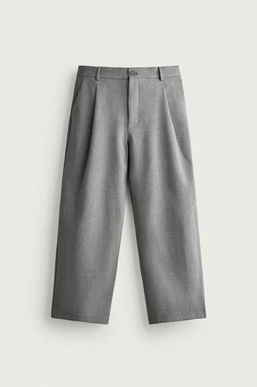 RELAXED FIT PLEATED TROUSERS - Grey marl by Zara