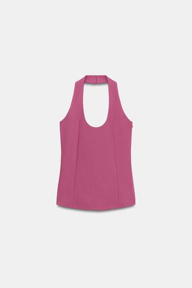 Zara CREPE HALTER TOP - Pink / Lilac - Image 0