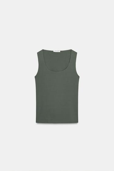 WIDE STRAP POLYAMIDE T-SHIRT - Light khaki by Zara