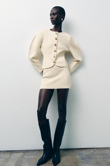 FITTED CARDIGAN WITH BUTTONS - Beige by Zara