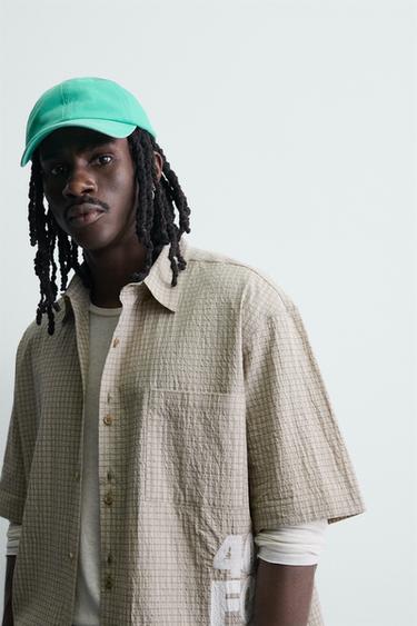 CHECK SHIRT WITH SLOGAN PRINTS - camel by Zara - Image 6