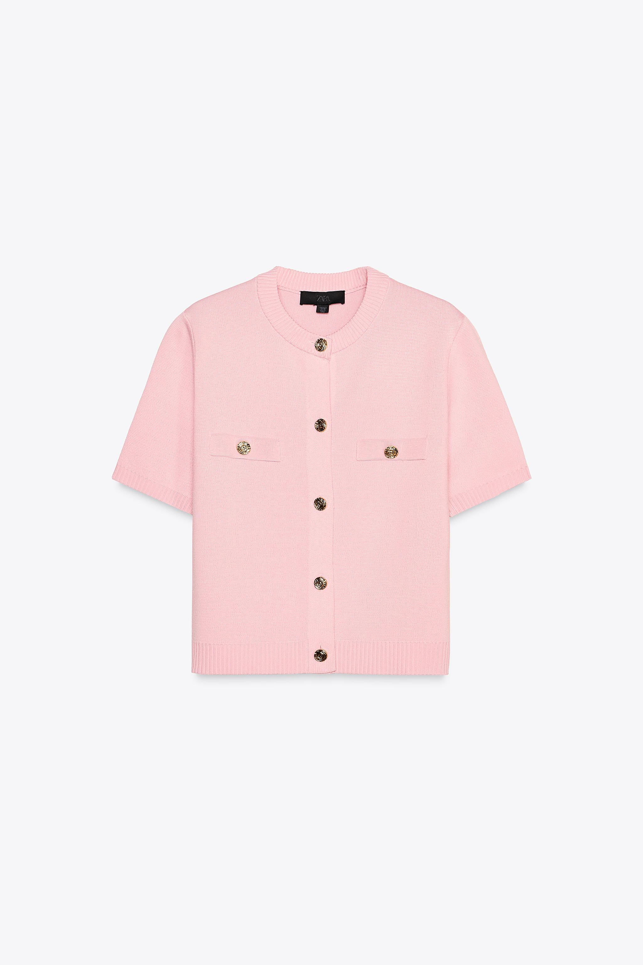 SHORT SLEEVE KNIT TOP - Pastel pink | ZARA United States