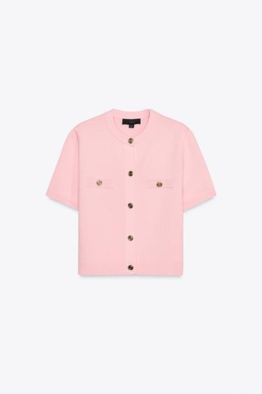 CHAQUETA PUNTO MANGA CORTA - Rosa pastel de Zara