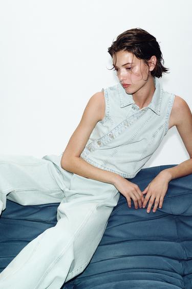 GILET COURT EN DENIM Z1975 - Bleu clair de Zara - Image 4