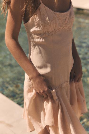EMBROIDERED SLIP DRESS - Peach by Zara