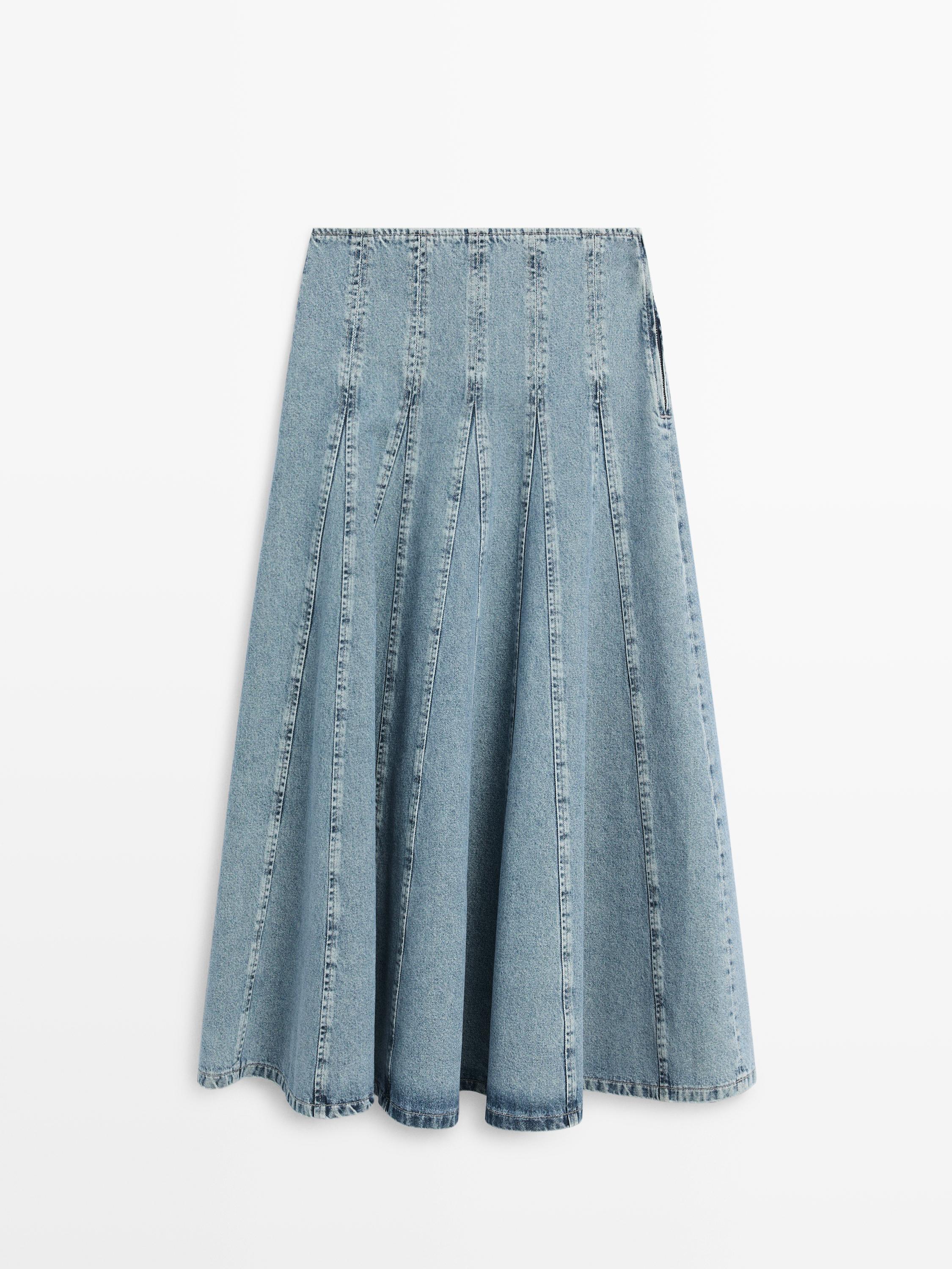 Denim godet midi skirt