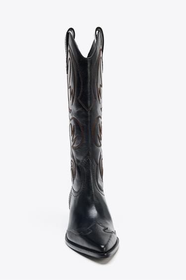 EMBROIDERED LEATHER COWBOY BOOTS - Black by Zara - Image 4