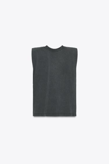 T-SHIRT EFFET DÉLAVÉ ÉPAULETTES BIJOUX - Gris anthracite de Zara - Image 4