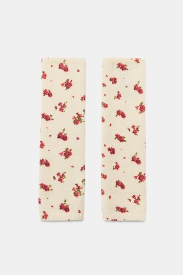 MITAINES EN MAILLE À IMPRIMÉ FLEURS - Écru de Zara