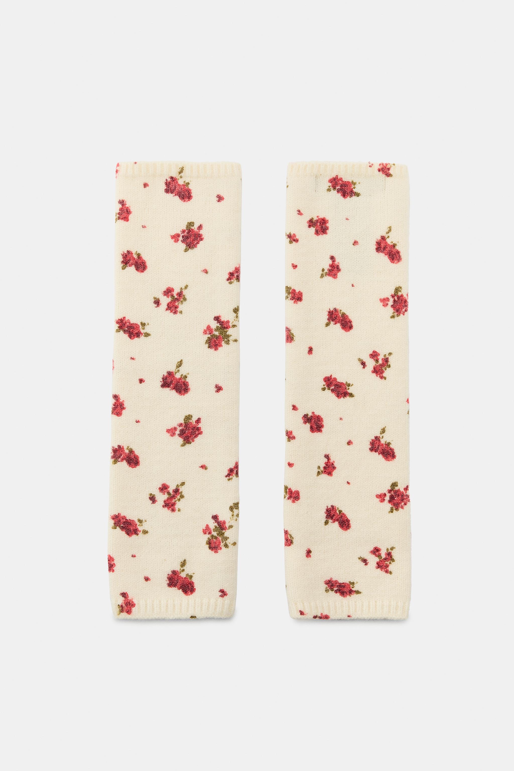 FLORAL PRINT KNITTED GLOVES