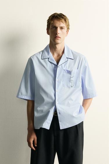CONTRAST PIPED RELAXED FIT SHIRT - Sky blue by Zara