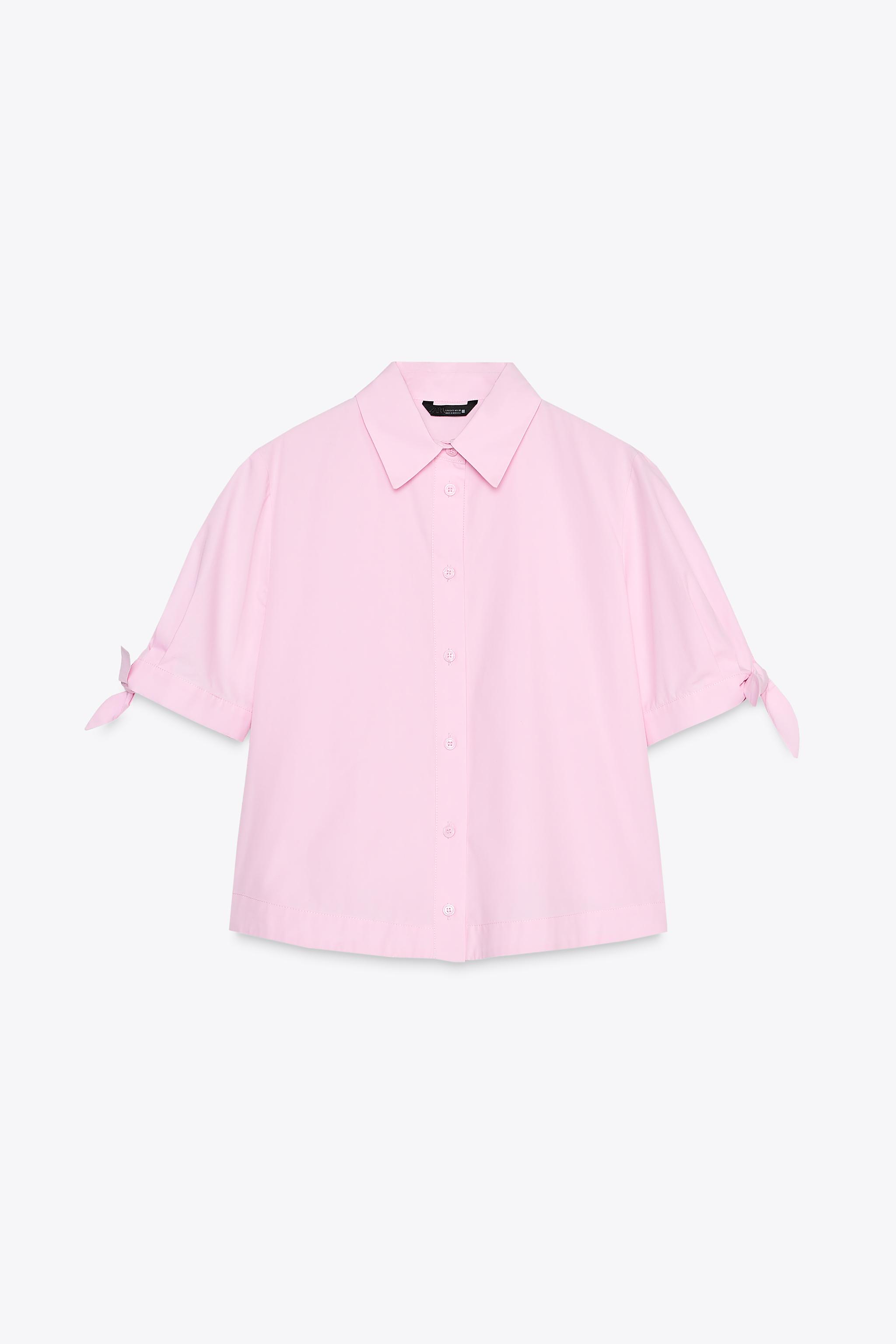 POPLIN SHIRT WITH TIES - Pink | ZARA United States POPLIN SHIRT WITH TIES - Pink | ZARA United States