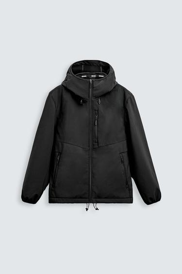 Zara COMBINED HOODED TECHNICAL JACKET - Black