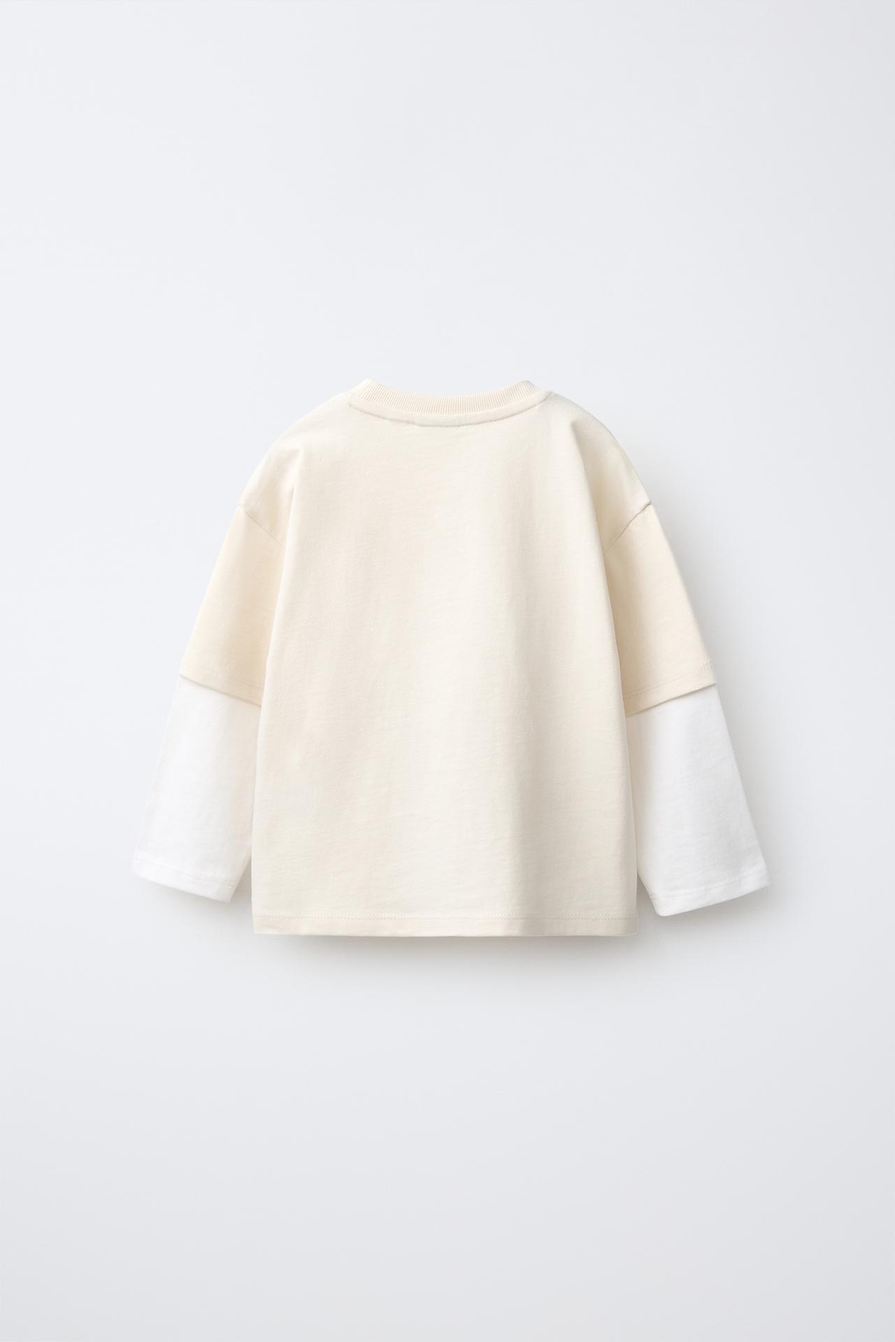 DOUBLE LONG SLEEVE TEXT T-SHIRT — Light beige