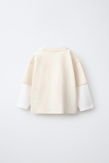 DOUBLE LONG SLEEVE TEXT T-SHIRT — Light beige 2