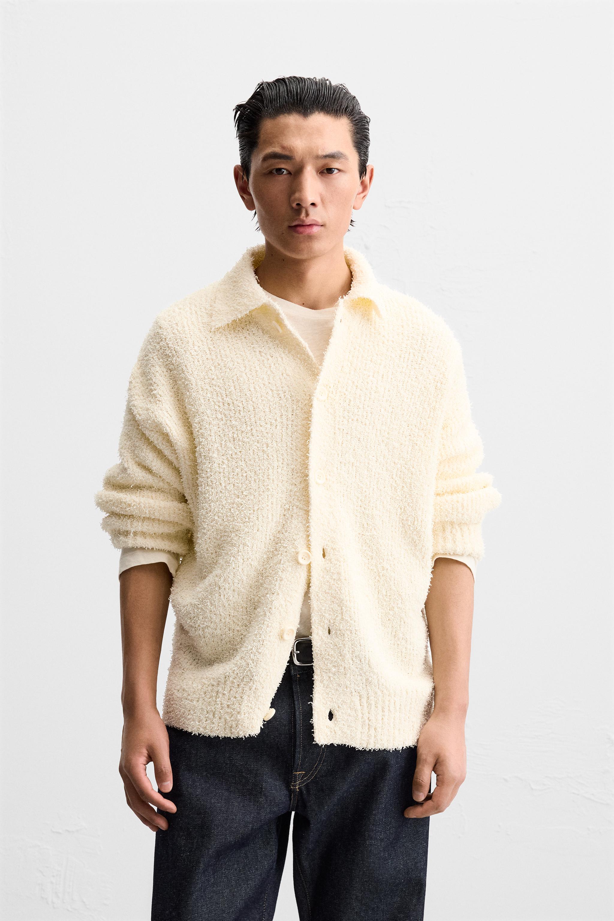 ZARA メンズパッチワーク ニットカーディガン パネル ステッチ