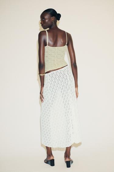 FLARED LACE MAXI SKIRT - White by Zara - Image 4