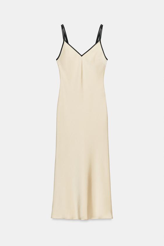 CONTRAST TRIM SATIN MIDI DRESS - Beige by Zara - Image 5