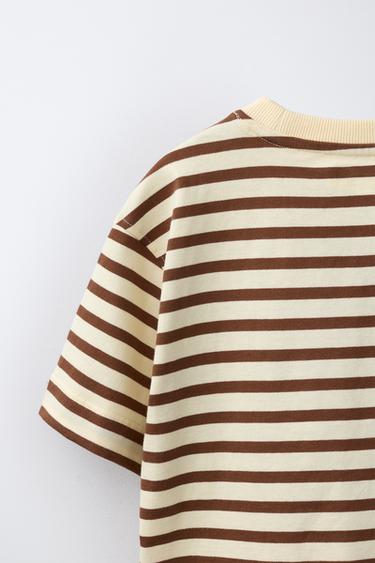 STRIPED T-SHIRT - Brown by Zara - Image 3