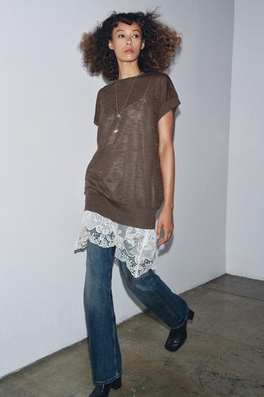 COMBINED KNIT DRESS - Brown / Taupe by Zara - Image 0